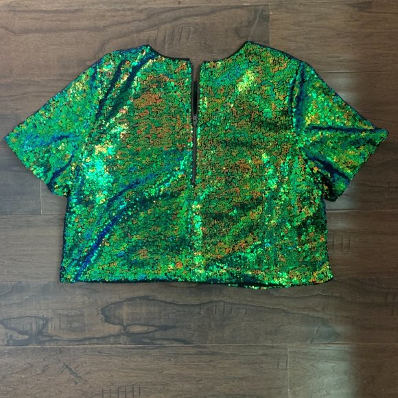 Blue & Green Sequined Crop Top - Picture 3 of 5